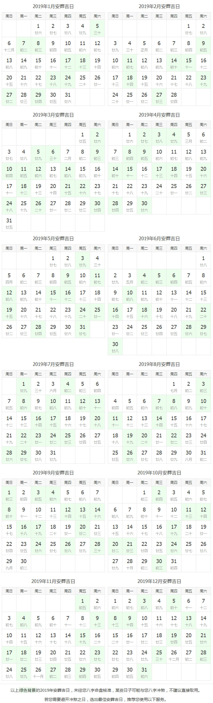 2019年宜入土下葬安葬的黄道吉日